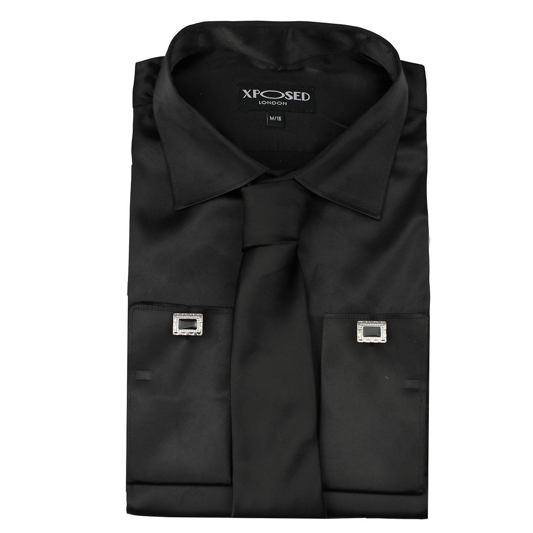 Mens Satin Silky Feel Smart Casual Double Cuff Wedding Party Formal